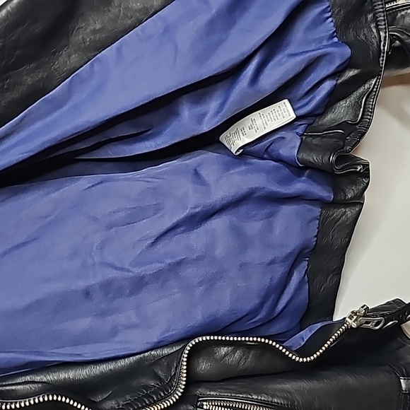 Free People black faux leather vegan moto motorcycle zip up hooded jacket sz S - Picture 9 of 12